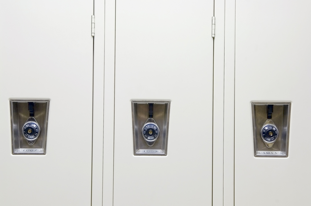 Close-up of three lockers