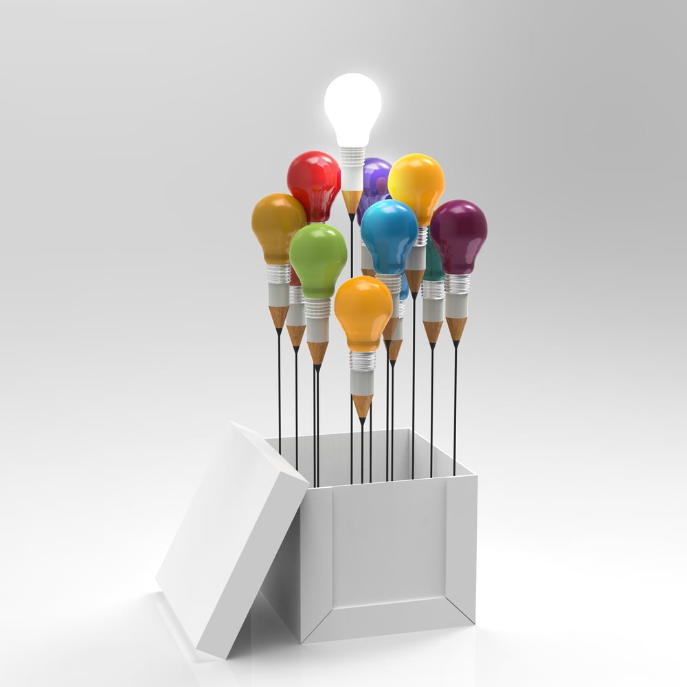 drawing idea pencil and light bulb concept outside the box as creative and leadership concept